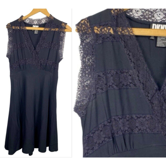 Dkny Dresses & Skirts - DKNY Black Lace Dress Size 10 Y2K Babydoll Vamp Grunge Whimsigoth Romantic VTG
